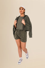 Women's Organic French Terry  Hooded Sweatshirt - Organic Khaki