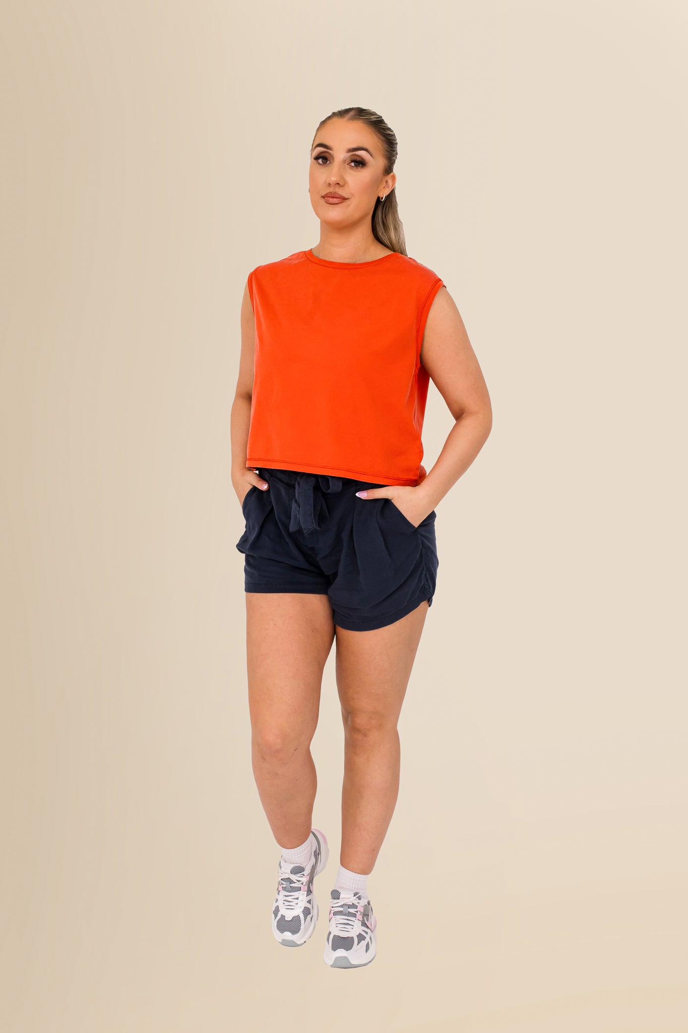 Women's Organic Sleeveless Crop T-Shirt – Relaxed Fit  - Washed Paprika
