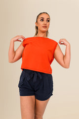 Women's Organic Sleeveless Crop T-Shirt – Relaxed Fit  - Washed Paprika