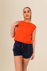 Women's Organic Sleeveless Crop T-Shirt – Relaxed Fit  - Washed Paprika