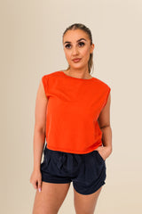 Women's Organic Sleeveless Crop T-Shirt – Relaxed Fit  - Washed Paprika