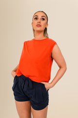 Women's Organic Sleeveless Crop T-Shirt – Relaxed Fit  - Washed Paprika