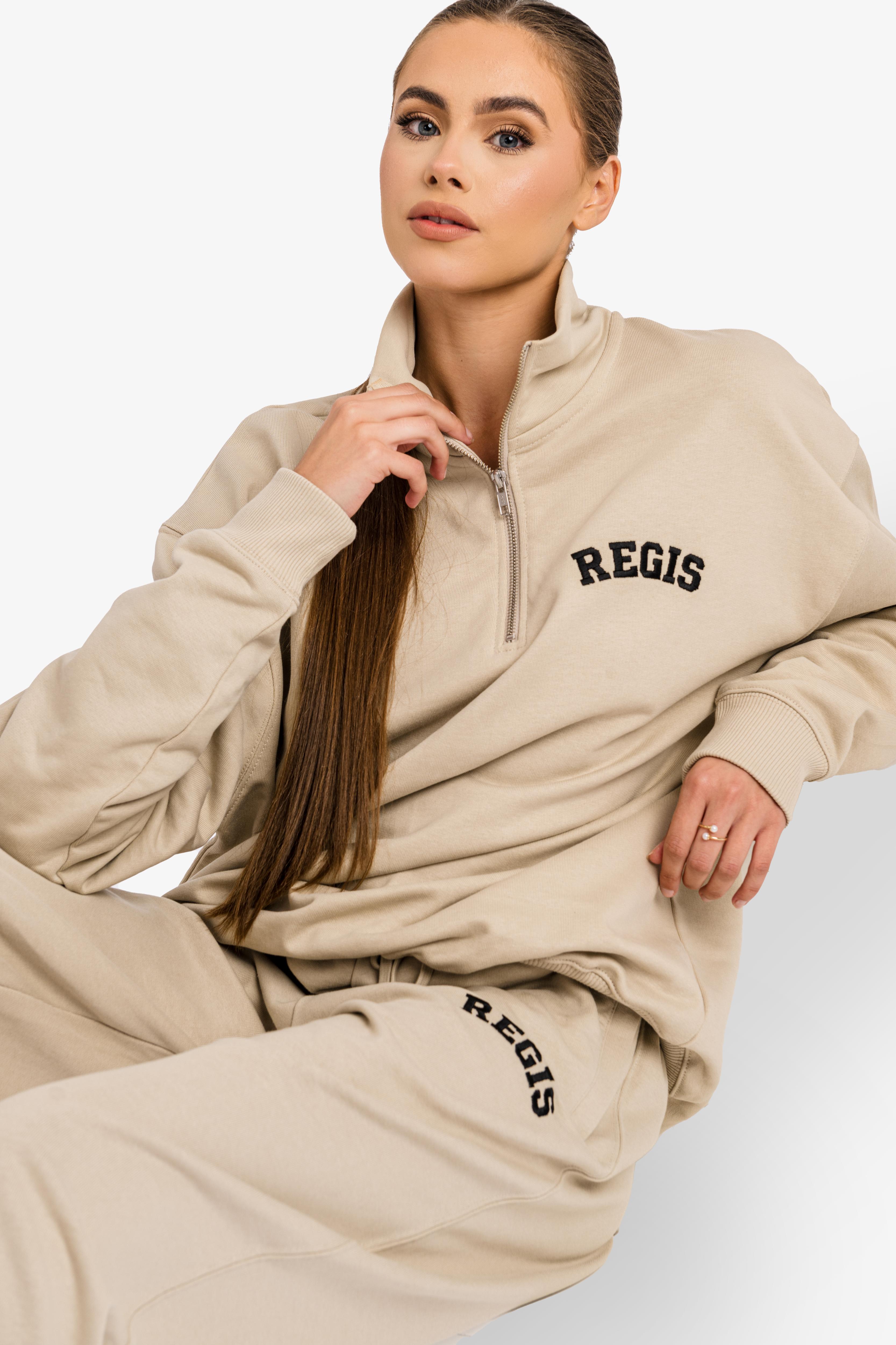 Organic Oversized French Terry Quater Zip Sweatshirt - Desert Dust