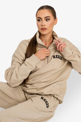 Organic Oversized French Terry Quater Zip Sweatshirt - Desert Dust