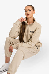 Organic Oversized French Terry Quater Zip Sweatshirt - Desert Dust