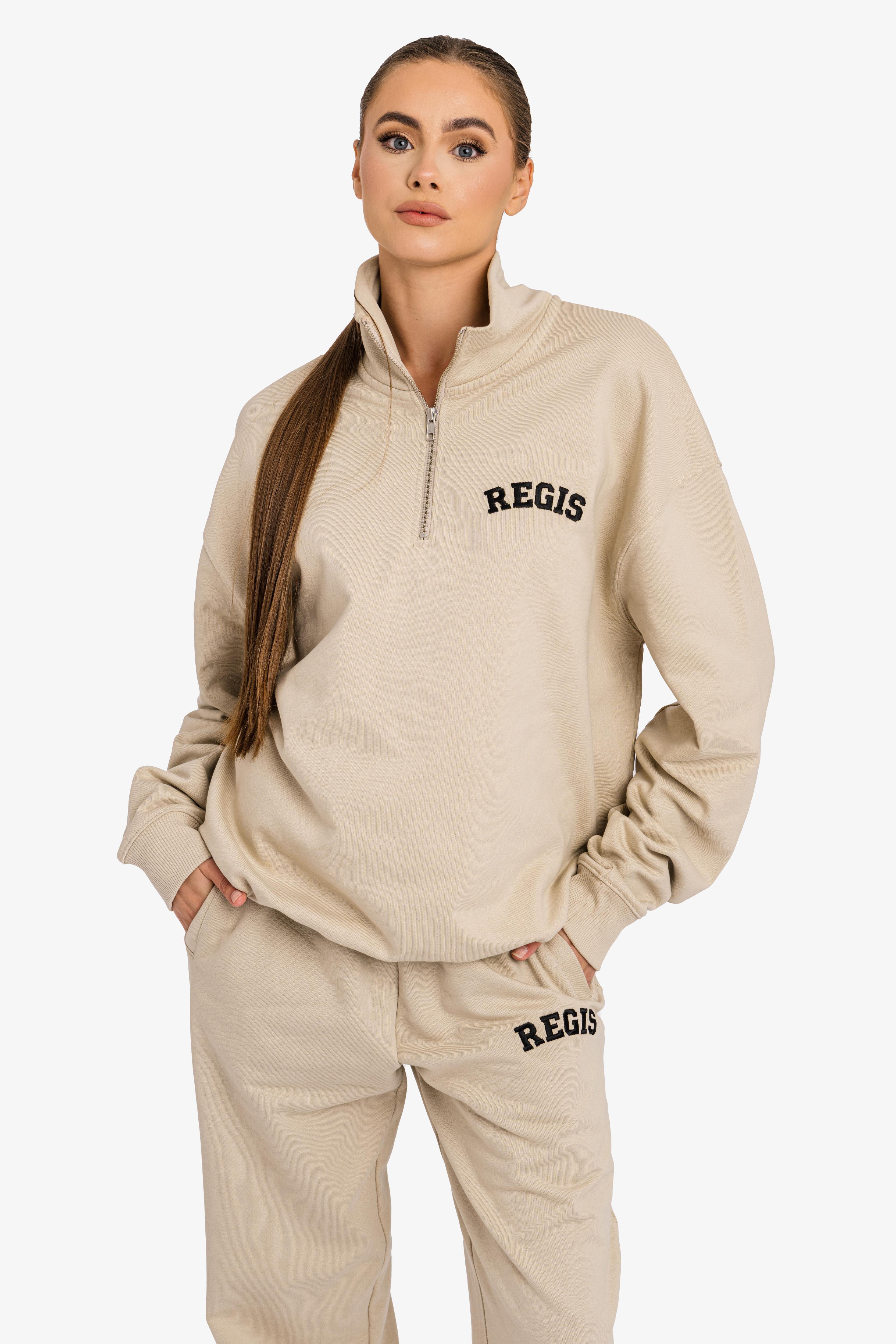 Organic Oversized French Terry Quater Zip Sweatshirt - Desert Dust