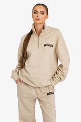 Organic Oversized French Terry Quater Zip Sweatshirt - Desert Dust
