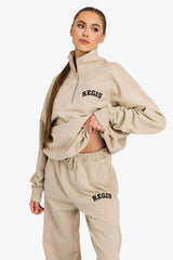 Organic Oversized French Terry Quater Zip Sweatshirt - Desert Dust