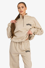 Organic Oversized French Terry Quater Zip Sweatshirt - Desert Dust