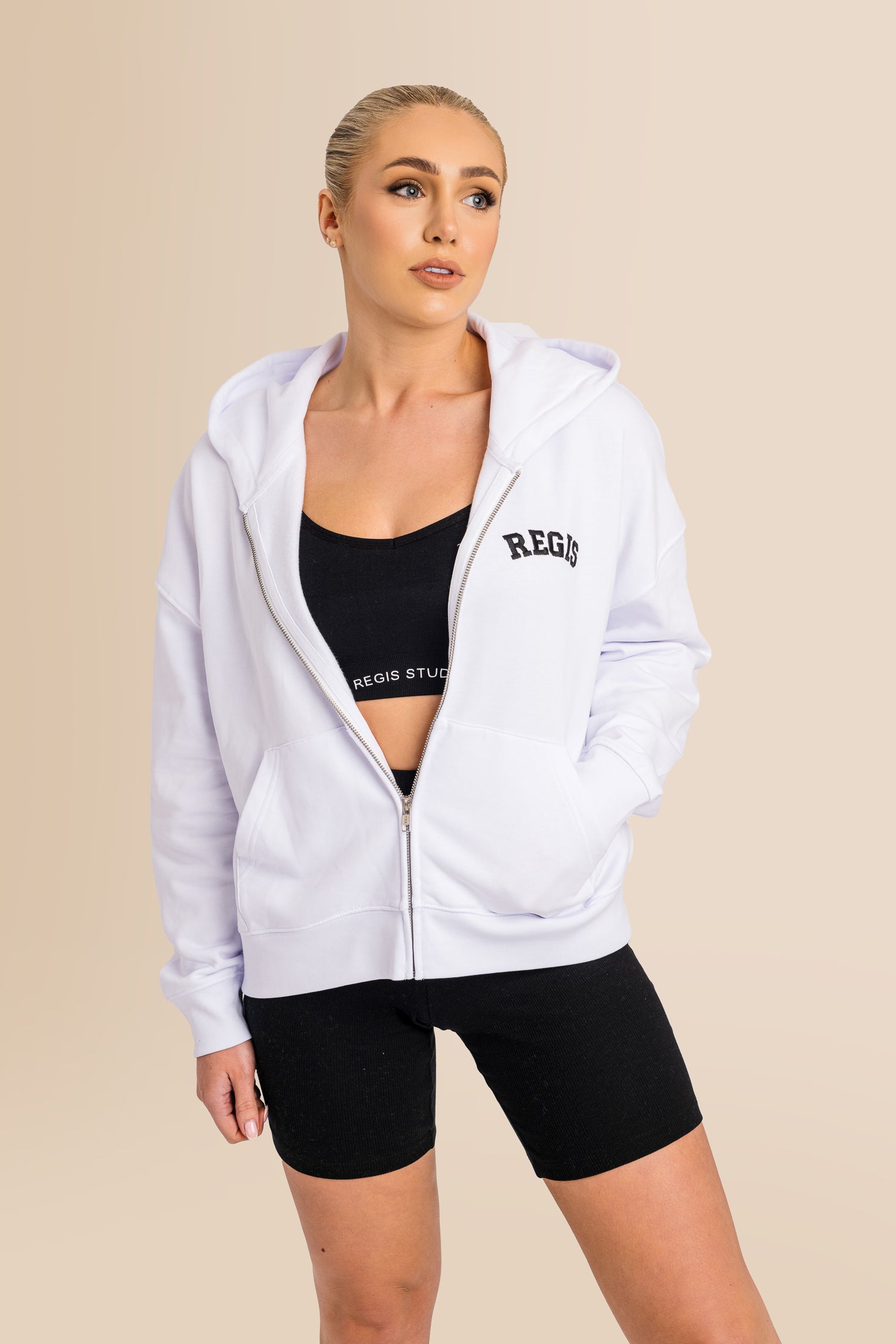 Organic Modern Medium Fit Zip-Through Hoodie - White