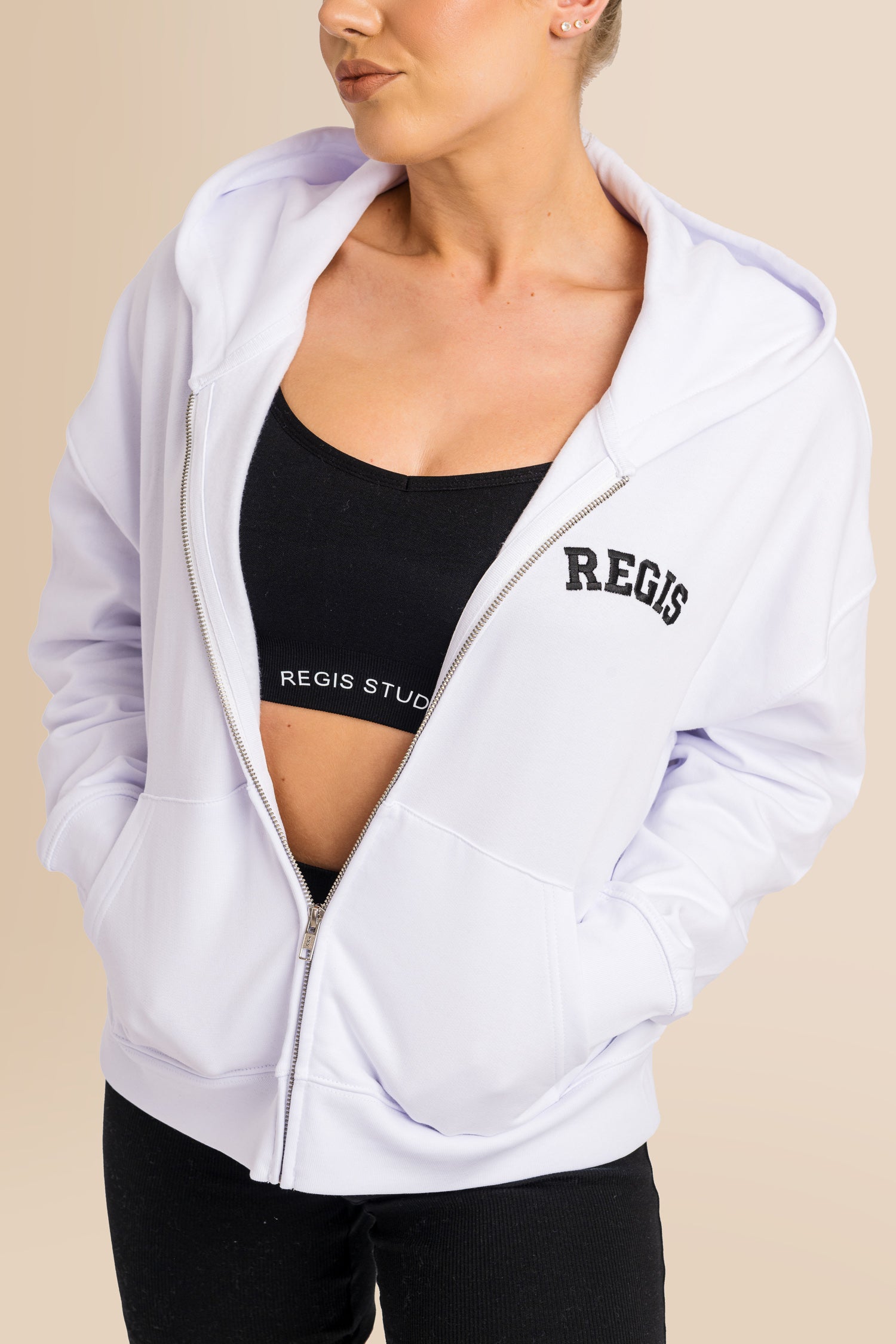 Organic Modern Medium Fit Zip-Through Hoodie - White