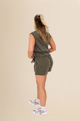 Women's Organic Sleeveless Crop Top – Relaxed Fit  - Washed Organic Khaki