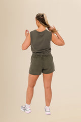 Women's Organic Sleeveless Crop Top – Relaxed Fit  - Washed Organic Khaki