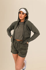 Women's Organic French Terry  Hooded Sweatshirt - Organic Khaki