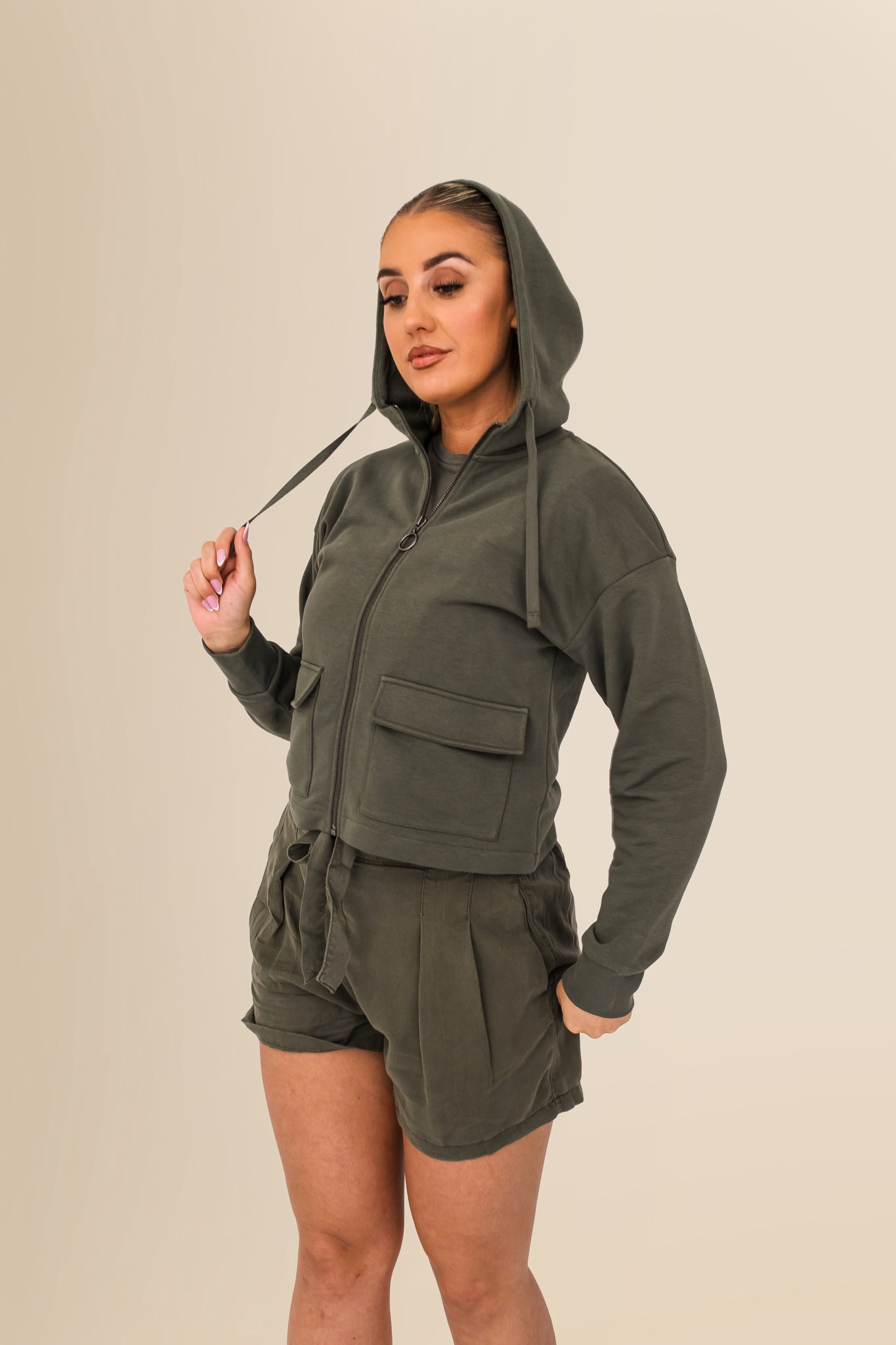 Women's Organic French Terry  Hooded Sweatshirt - Organic Khaki