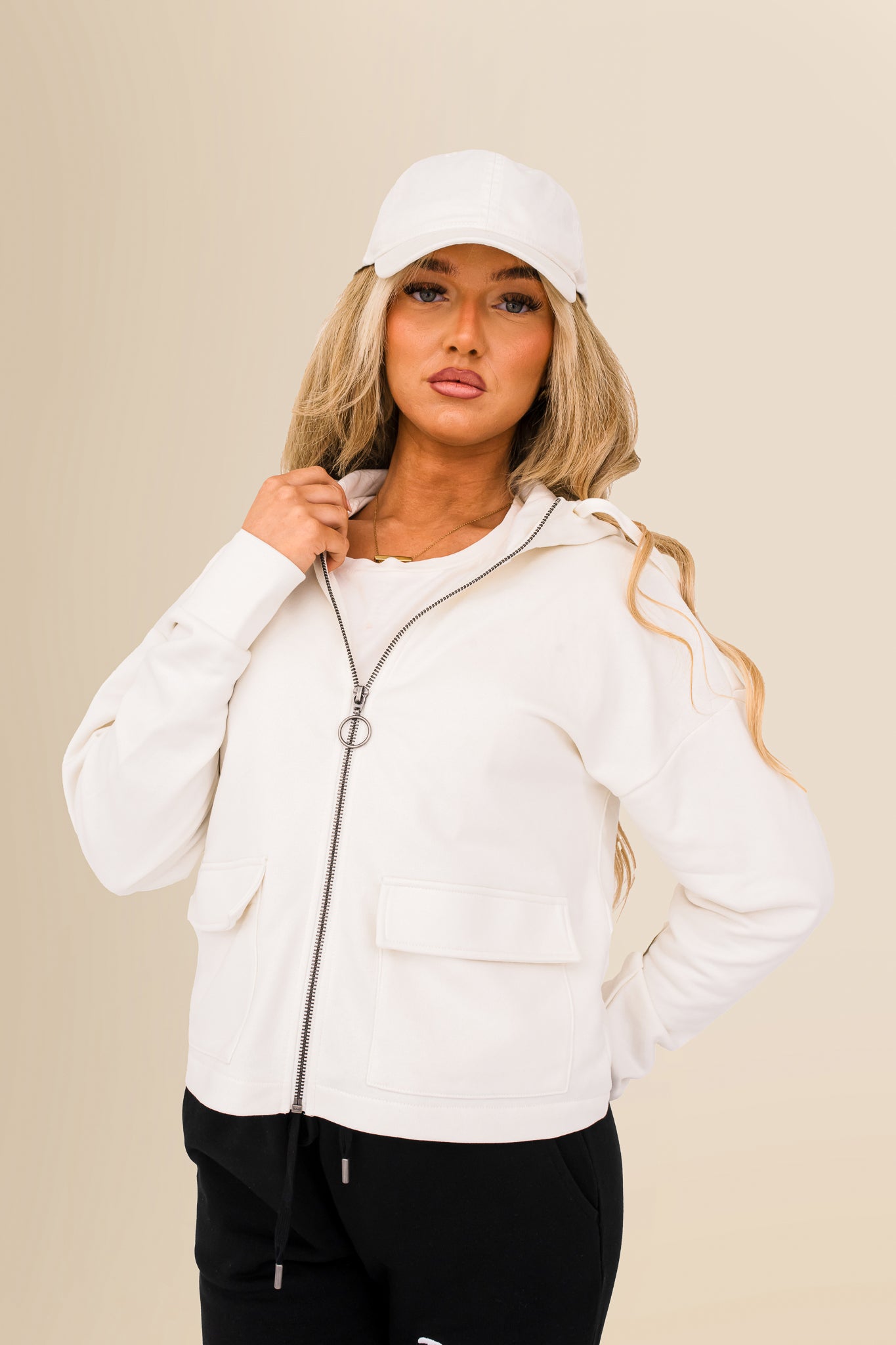 Women's Organic French Terry  Hooded Sweatshirt - Ivory