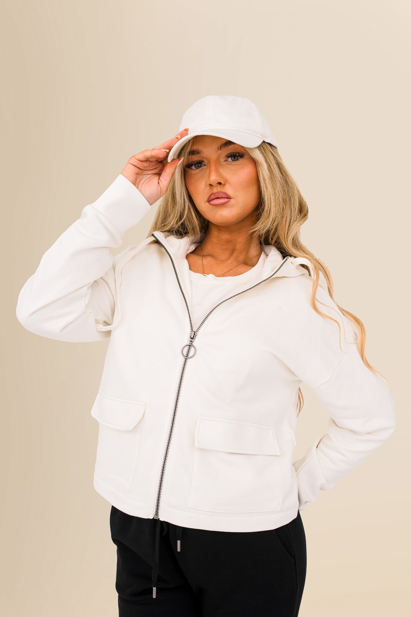Women's Organic French Terry  Hooded Sweatshirt - Ivory
