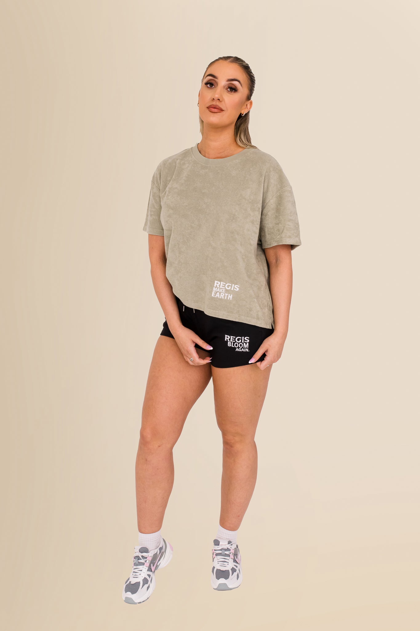 Women's Terry Towel Oversized T-Shirt – Organic Cotton Blend - Almond Green