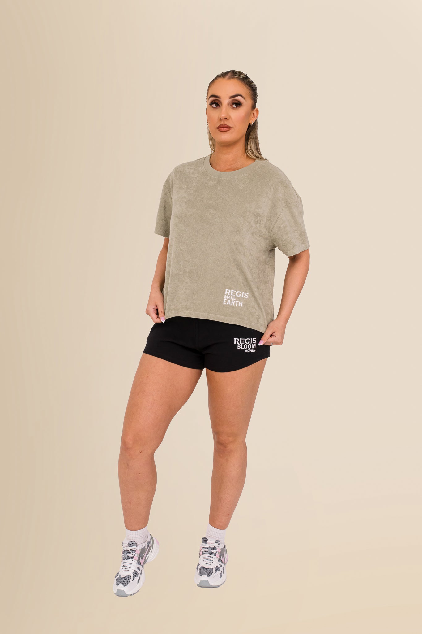 Women's Terry Towel Oversized T-Shirt – Organic Cotton Blend - Almond Green