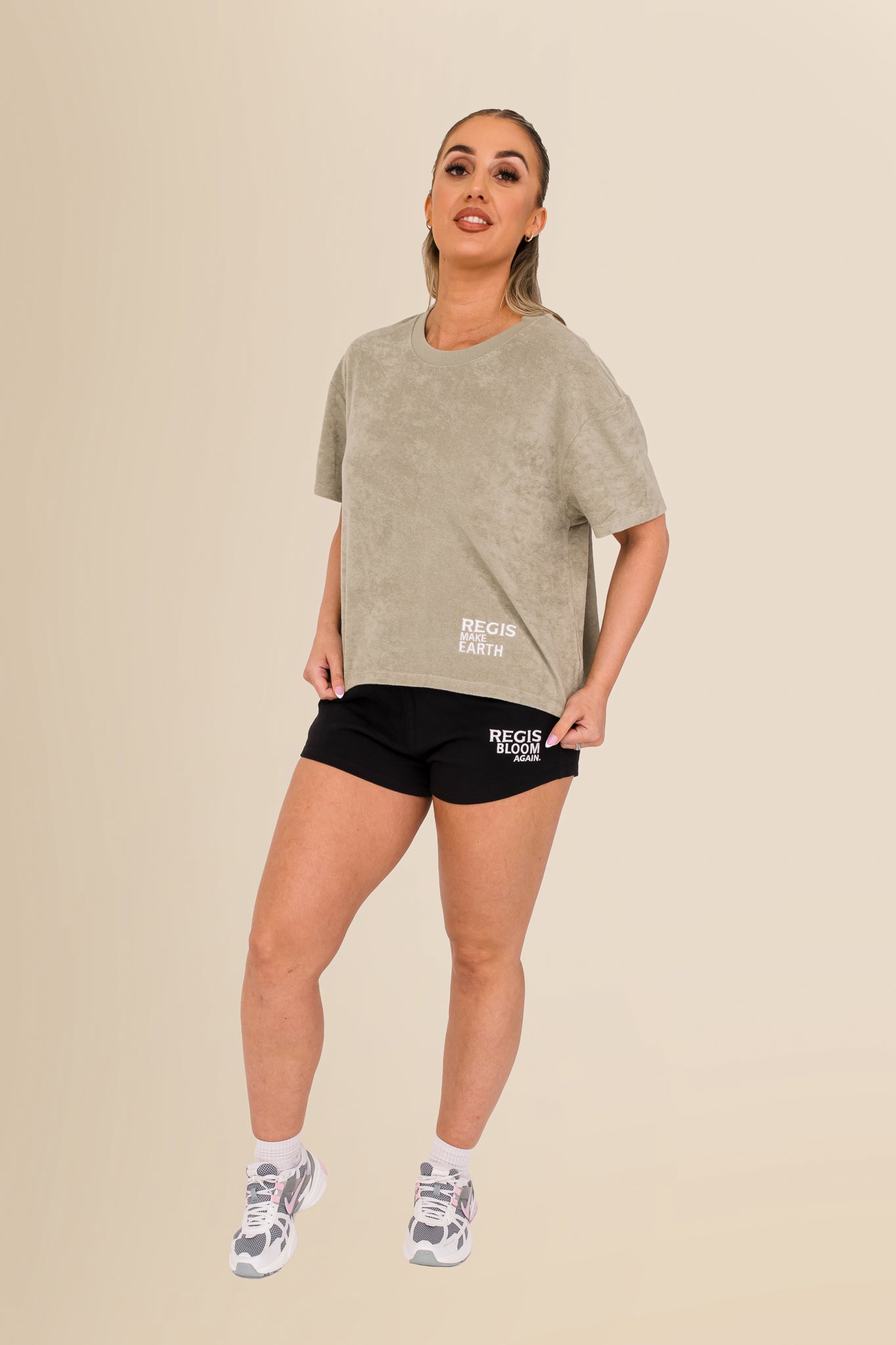 Women's Terry Towel Oversized T-Shirt – Organic Cotton Blend - Almond Green