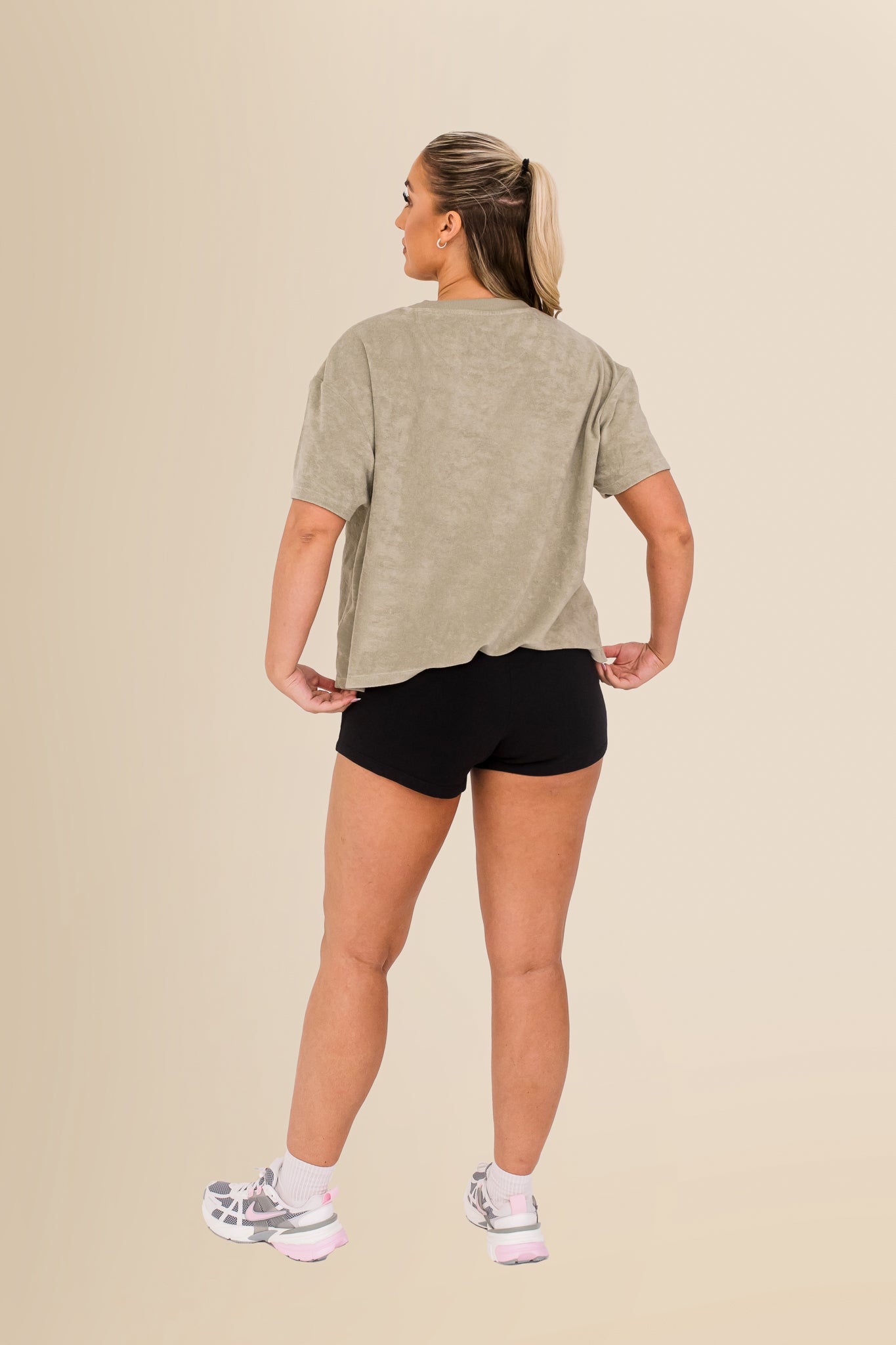 Women's Terry Towel Oversized T-Shirt – Organic Cotton Blend - Almond Green