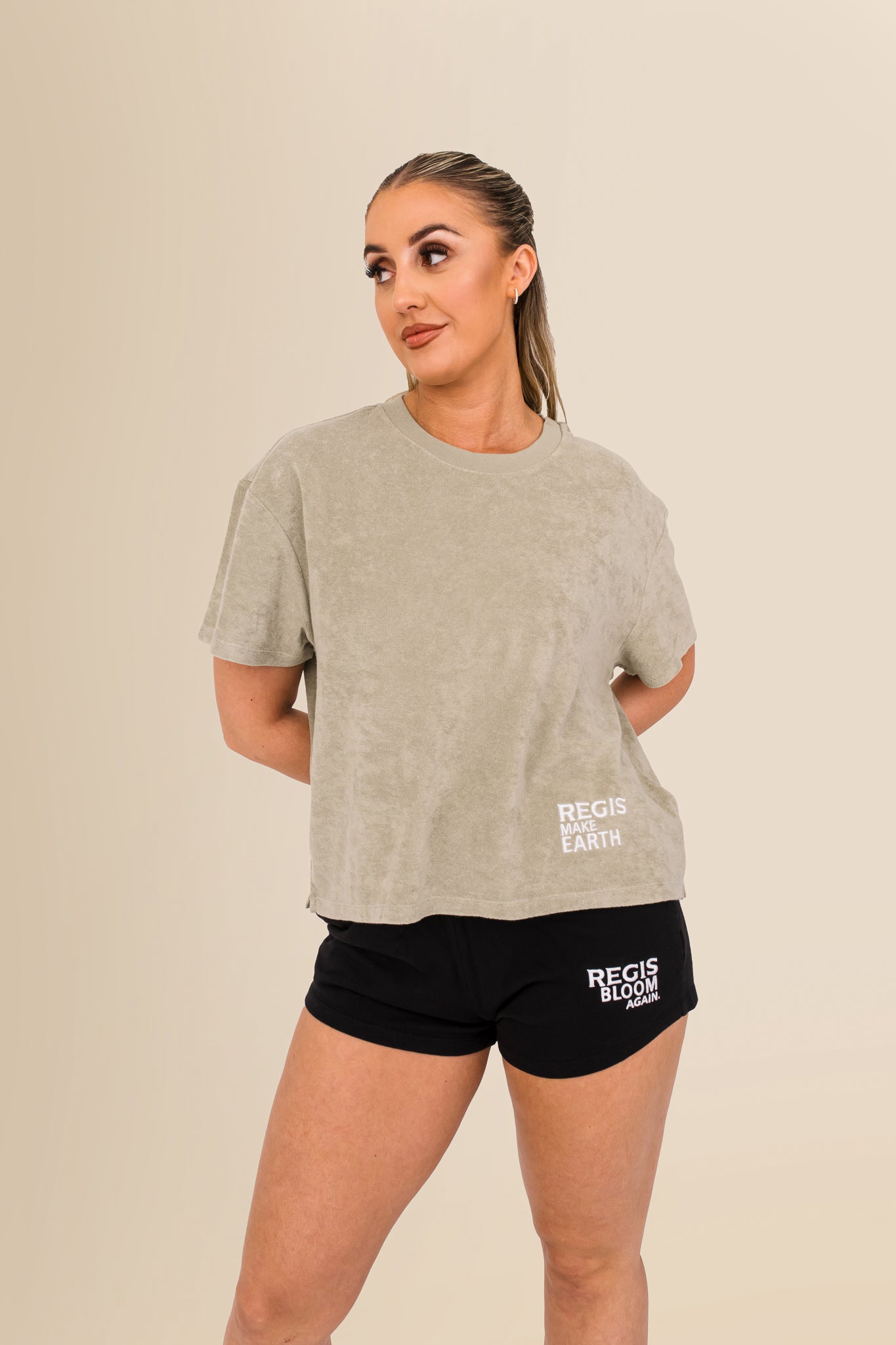 Women's Terry Towel Oversized T-Shirt – Organic Cotton Blend - Almond Green