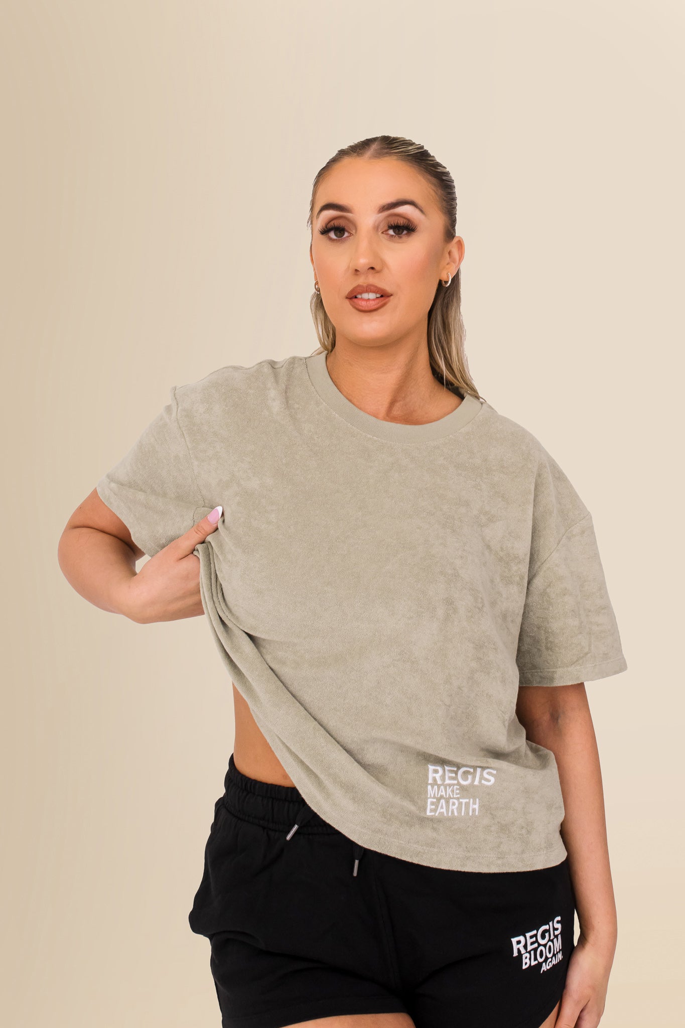 Women's Terry Towel Oversized T-Shirt – Organic Cotton Blend - Almond Green