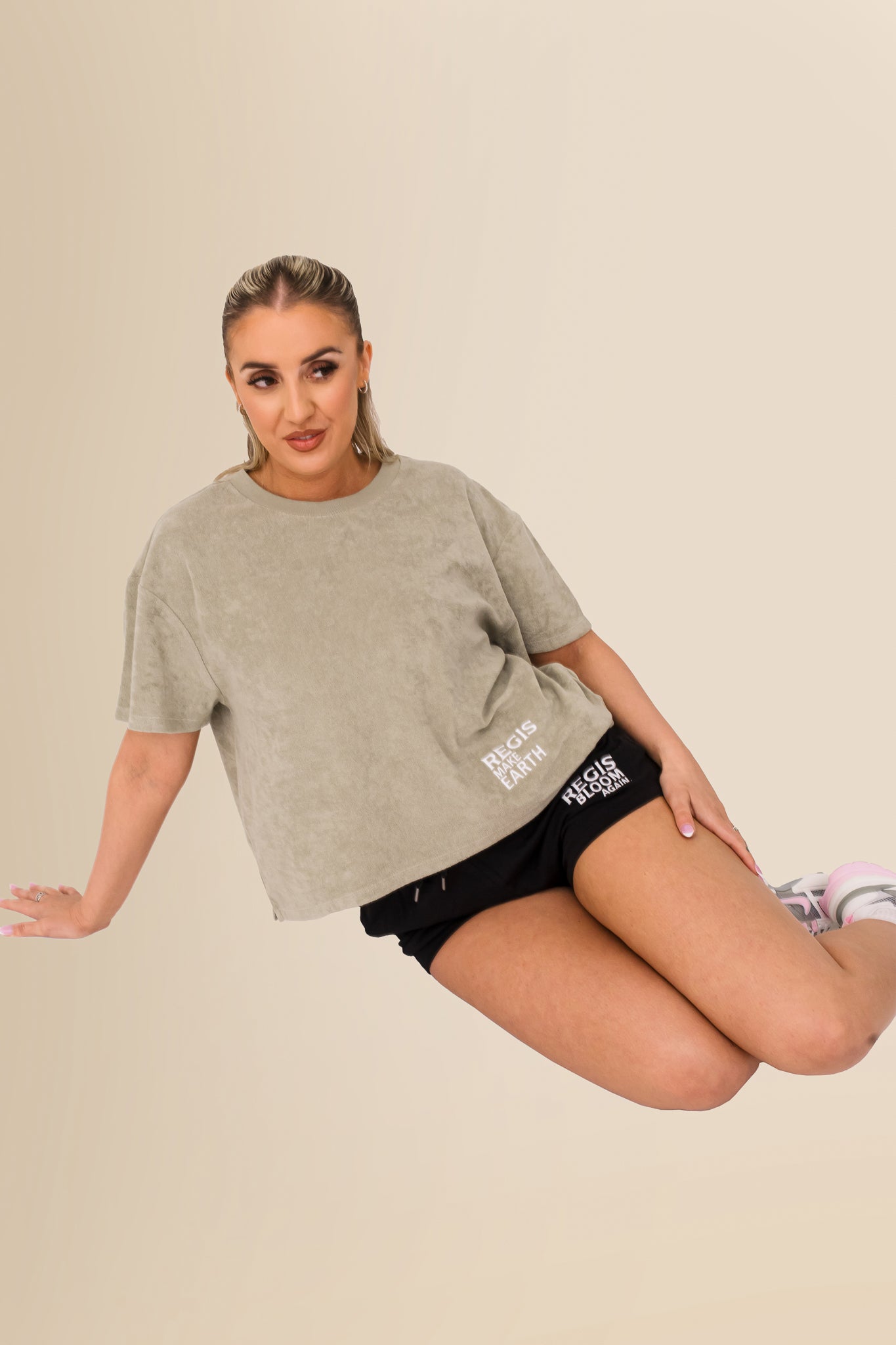 Women's Terry Towel Oversized T-Shirt – Organic Cotton Blend - Almond Green