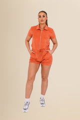 Women's Terry Towel Zipped Jumpsuit – Organic Cotton Blend - Pomelo