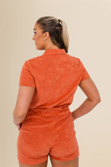 Women's Terry Towel Zipped Jumpsuit – Organic Cotton Blend - Pomelo