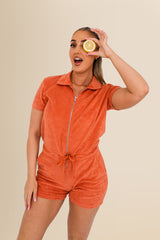 Women's Terry Towel Zipped Jumpsuit – Organic Cotton Blend - Pomelo