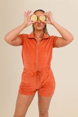 Women's Terry Towel Zipped Jumpsuit – Organic Cotton Blend - Pomelo