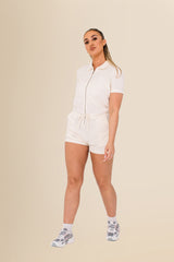 Women's Terry Towel Zipped Jumpsuit – Organic Cotton Blend - Ivory