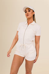 Women's Terry Towel Zipped Jumpsuit – Organic Cotton Blend - Ivory