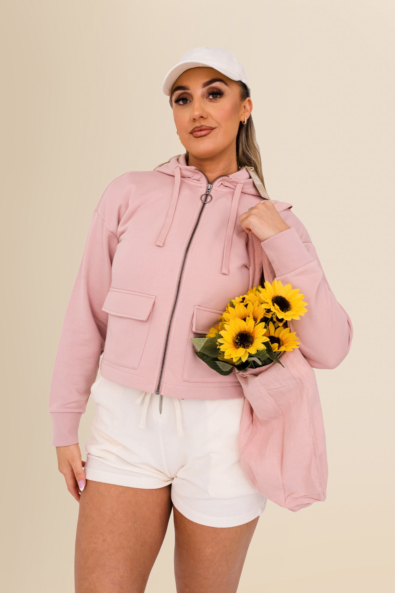 Women's Organic French Terry  Hooded Sweatshirt - Petal Rose