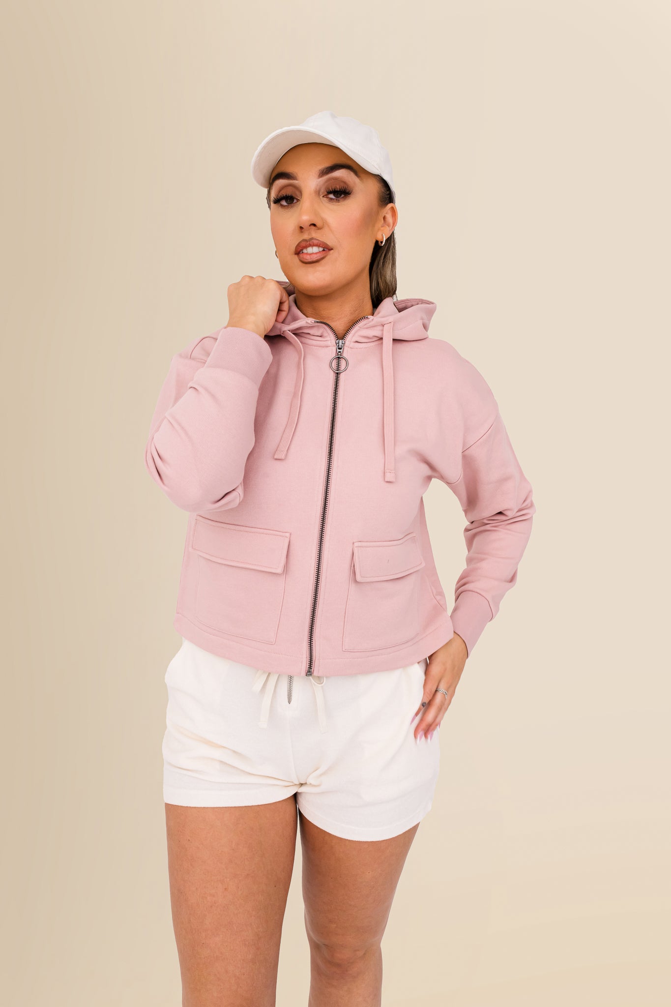 Women's Organic French Terry  Hooded Sweatshirt - Petal Rose