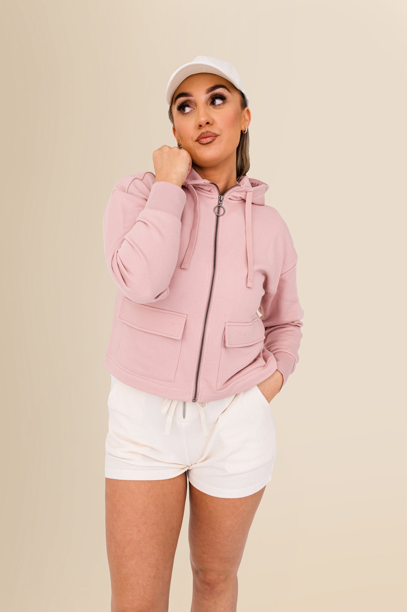 Women's Organic French Terry  Hooded Sweatshirt - Petal Rose