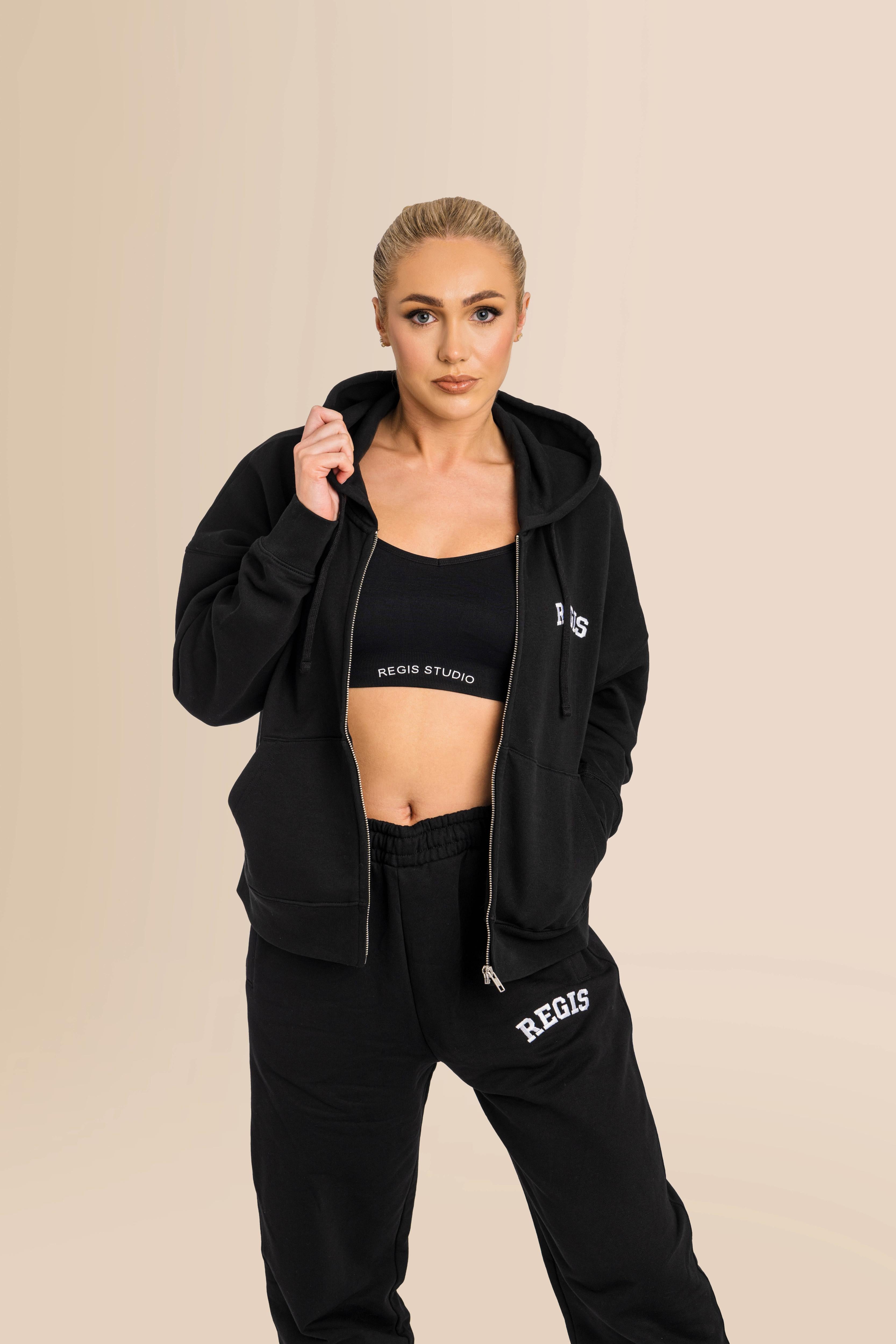 Organic Modern Medium Fit Zip-Through Hoodie - Black