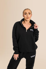Organic Oversized French Terry Quater Zip Sweatshirt - Black