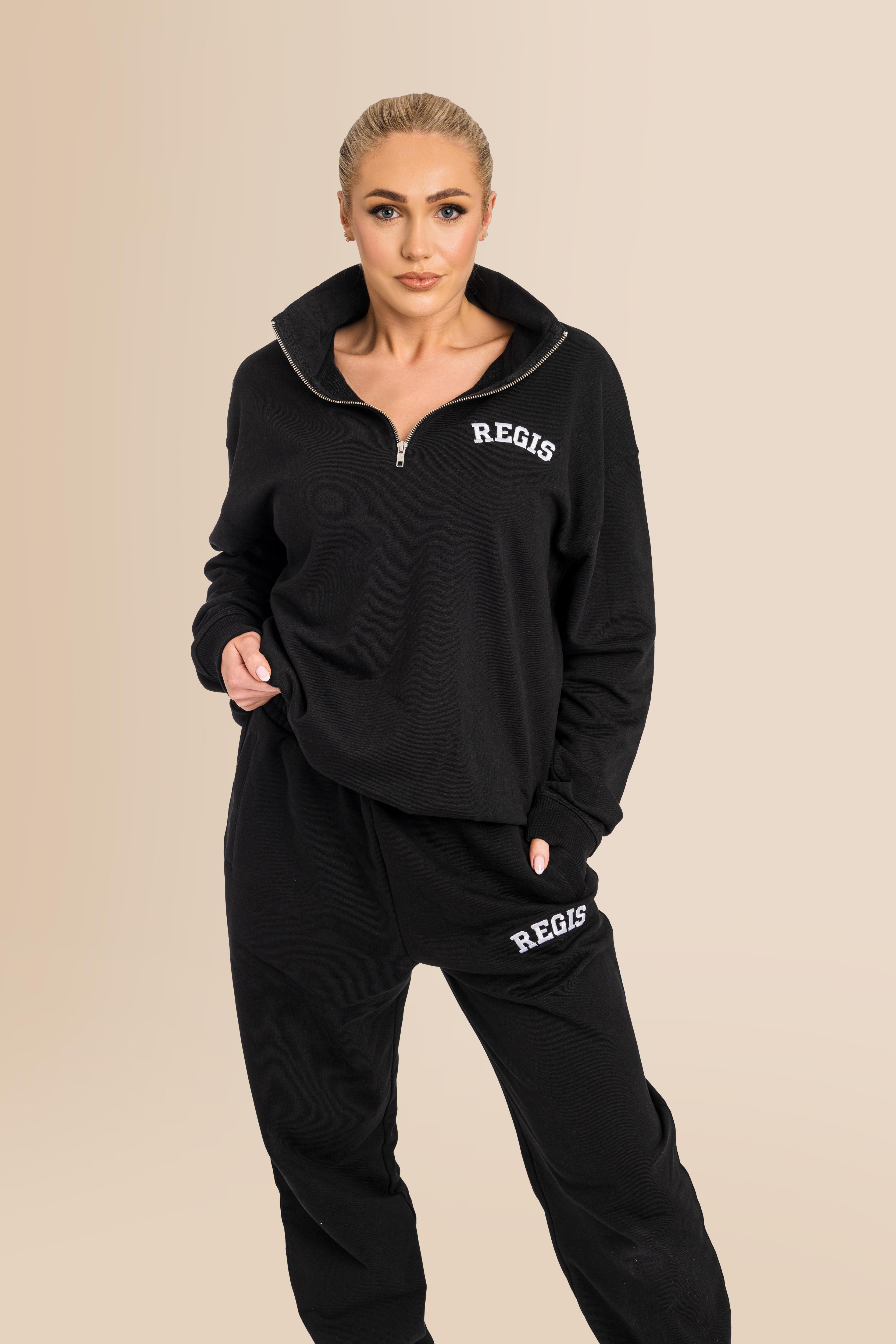 Organic Oversized French Terry Quater Zip Sweatshirt - Black