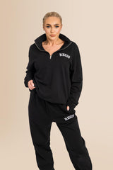 Organic Oversized French Terry Quater Zip Sweatshirt - Black