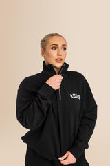 Organic Oversized French Terry Quater Zip Sweatshirt - Black