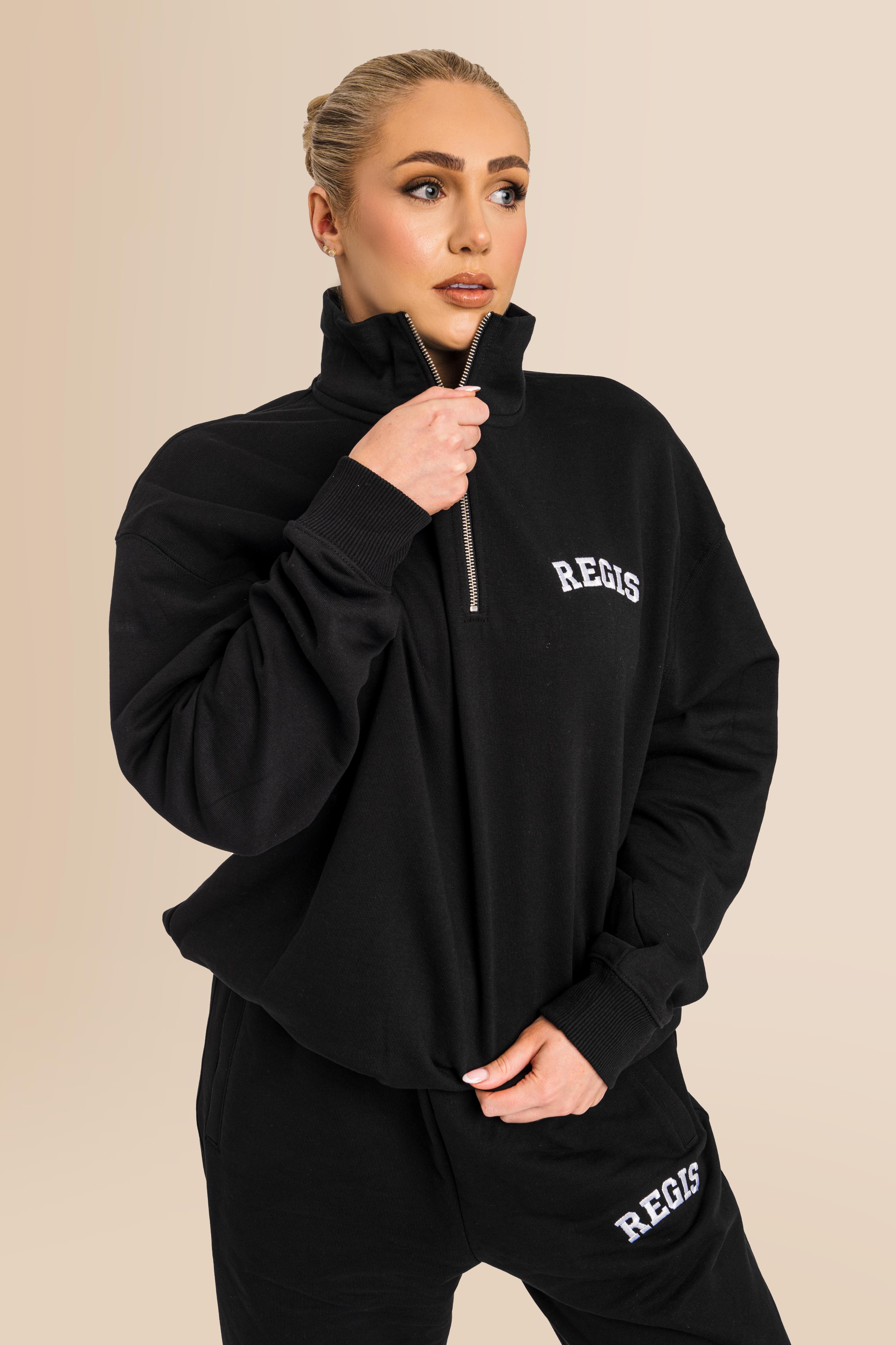 Organic Oversized French Terry Quater Zip Sweatshirt - Black
