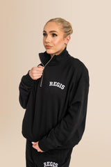 Organic Oversized French Terry Quater Zip Sweatshirt - Black