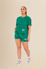 Women's Terry Towel Oversized T-Shirt – Organic Cotton Blend - Malachite Green