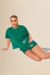 Women's Terry Towel Oversized T-Shirt – Organic Cotton Blend - Malachite Green