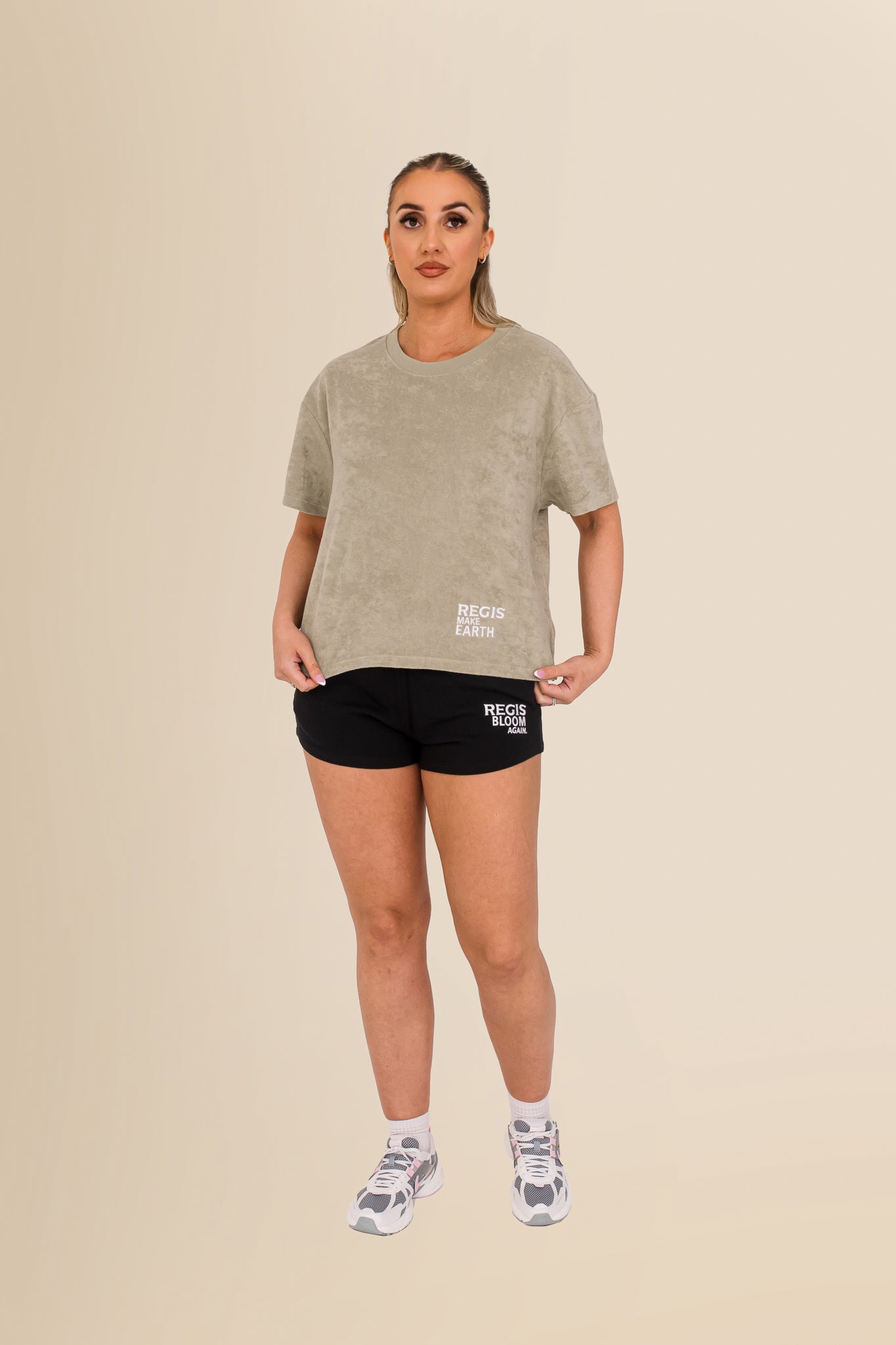 Women's Terry Towel Oversized T-Shirt – Organic Cotton Blend - Almond Green